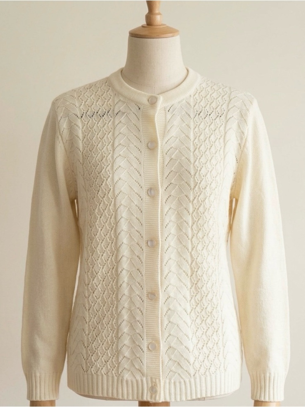 Vintage Button Up Pointelle Cardigan Sweater 70s Lightweight Grandmacore
